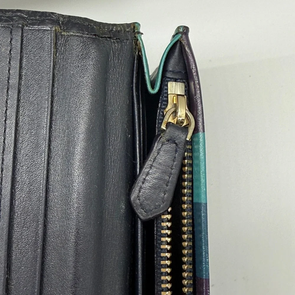 Paul Smith Black Leather Continental Wallet Long Bifold Zip Pocket Striped‎ Trim